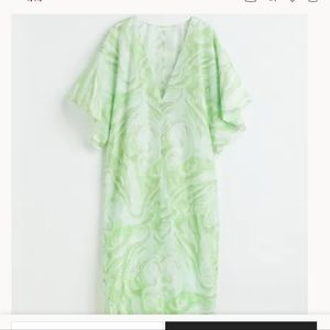 𝅺H&M V Neck Maxi Dress Light Green Marbled Pattern Size Small